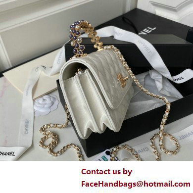 Chanel Shiny Crumpled Lambskin, Imitation Pearls  &  Gold-Tone Metal Clutch with Chain Bag AP3803 White 2025